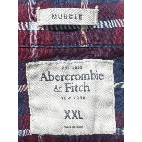 Y2K Abercrombie & Fitch Mens Plaid Button Up Shirt Sz XXL Navy Muscle Fit (B6) - Picture 6 of 8